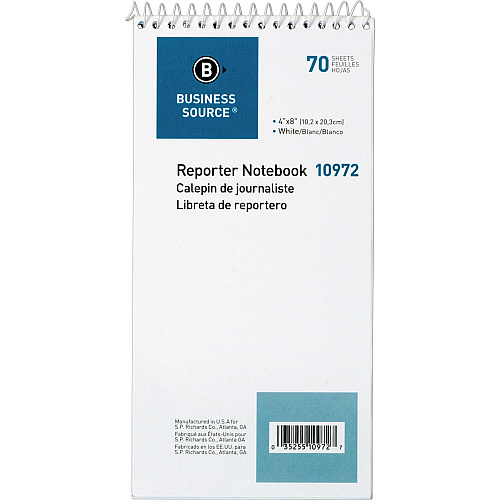 Business Source Coat Pocket-size Reporters Notebook 70 Sheets - Spiral - 4" x 8" Sheet Size - White Paper - 1 Dozen (BSN10972)