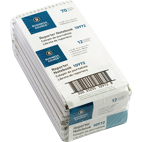 Business Source Coat Pocket-size Reporters Notebook 70 Sheets - Spiral - 4" x 8" Sheet Size - White Paper - 1 Dozen (BSN10972)