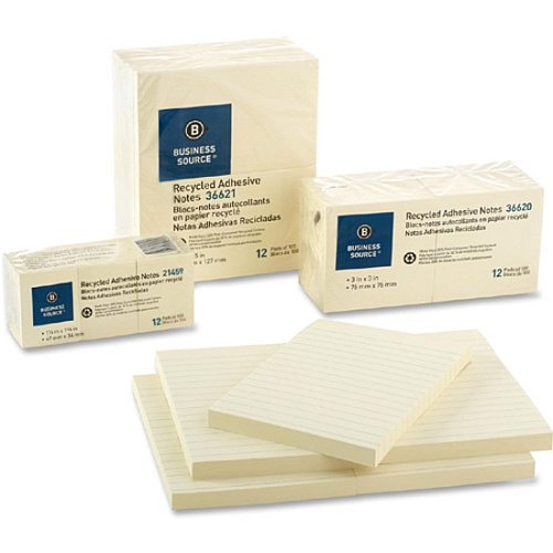 Business Source Yellow Adhesive Notes 4" Flag/Note Width x 6" Flag/Note Length - Rectangle - Ruled - Yellow - Self-adhesive, Removable - Recycled - 5 / Pack (BSN36619)