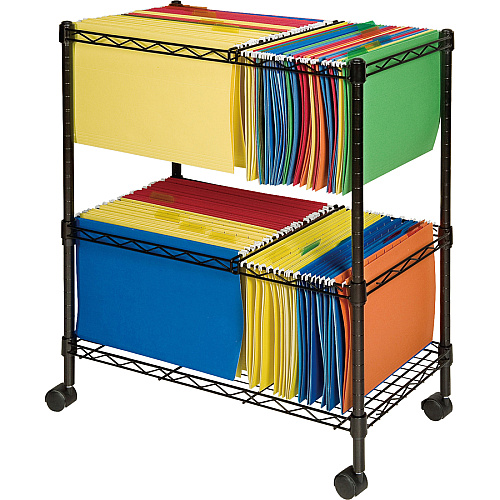 Lorell 2-Tier Wire Mobile File Cart 4 Casters - Steel - 26" Width x 12.50" Depth x 30" Height - Black - 1 Each (LLR45650)