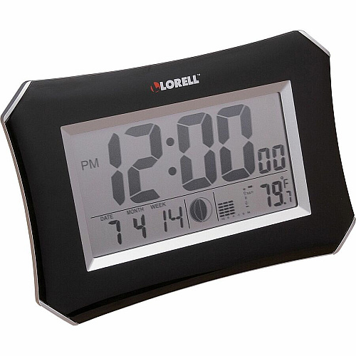 Lorell LCD Wall/Alarm Clock Digital - Quartz - LCD - Black Main Dial - Silver Case - Plastic (LLR60998)