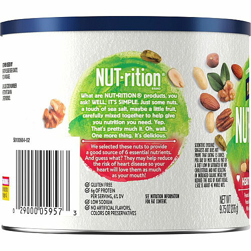 Hormel Foods NUT-rition Heart Healthy Mix Resealable Container - Almond, Pecan, Hazelnut, Pistachio, Peanut, Walnut - 9.75 oz - 1 Each (05957)