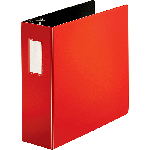 Business Source Slanted D-ring Binders 4" Binder Capacity - 3 Ring(s) - Fastener(s): D-Ring - Pocket(s): 2, Internal - Chipboard, Polypropylene - Red - PVC-free, Non-stick, Label Holder, Gap-free Ring, Non-glare, Heavy Duty, Open and Closed Tri (BSN33120)