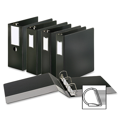 Business Source Slanted D-ring Binders 5" Binder Capacity - Letter - 8 1/2" x 11" Sheet Size - 3 Ring(s) - Fastener(s): D-Ring - Pocket(s): 2, Internal - Chipboard, Polypropylene - Black - PVC-free, Non-stick, Spine Label, Gap-free Ring, Non-gl (BSN33121)