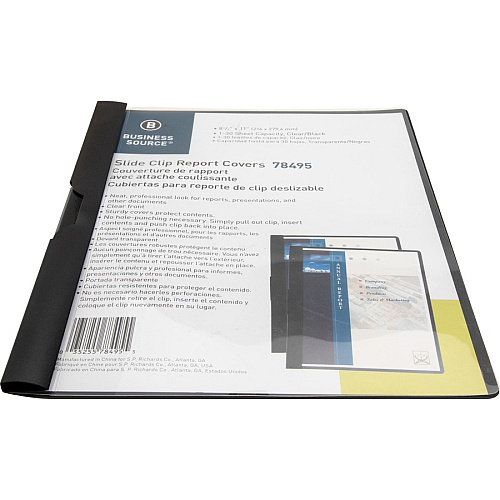 Business Source Letter Report Cover 8 1/2" x 11" - 30 Sheets Capacity - Vinyl - Black - 1 Each (BSN78495)