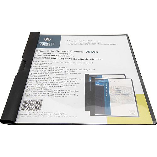 Business Source Letter Report Cover 8 1/2" x 11" - 30 Sheets Capacity - Vinyl - Black - 1 Each (BSN78495)