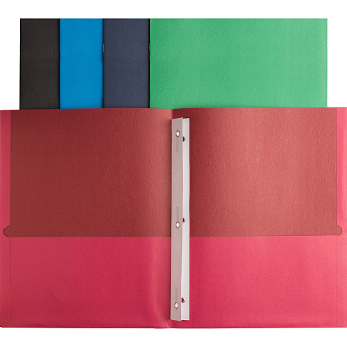 Business Source Letter Recycled Pocket Folder 8 1/2" x 11" - 100 Sheets Capacity - 3 x Prong Fastener(s) - 1/2" Fastener Capacity - 2 Inside Front & Back Pocket(s) - Leatherette - Dark Blue - 35% Recycled - 25 / Box (BSN78508)