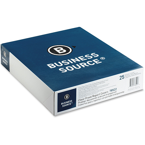 Business Source Letter Report Cover 8 1/2" x 11" - 100 Sheets Capacity - 3 x Prong Fastener(s) - Clear, Dark Blue - Textured, Non-stick - 25 / Box (BSN78522)