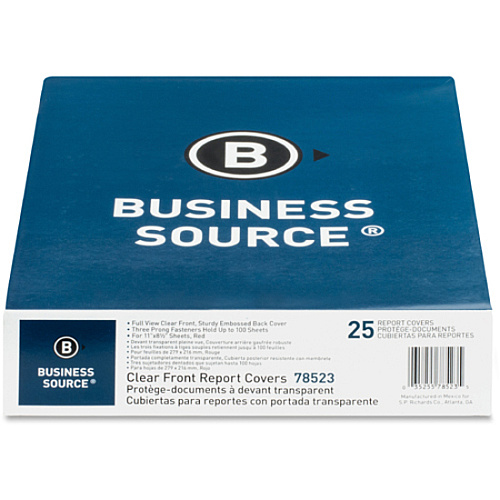 Business Source Letter Report Cover 8 1/2" x 11" - 100 Sheets Capacity - 3 x Prong Fastener(s) - Red - Textured, Non-stick - 25 / Box (BSN78523)