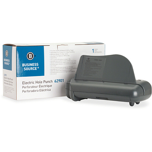 Business Source Electric Adjustable 3-hole Punch 3 Punch Head(s) - 30 Sheet of 20lb Paper - 1/4" Punch Size - 17.8" Width x 5.3" Depth x 8.3" Height - Gray (BSN62901)
