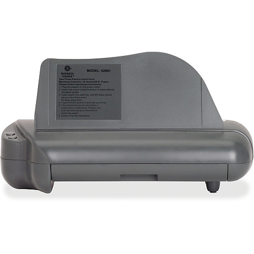 Business Source Electric Adjustable 3-hole Punch 3 Punch Head(s) - 30 Sheet of 20lb Paper - 1/4" Punch Size - 17.8" Width x 5.3" Depth x 8.3" Height - Gray (BSN62901)
