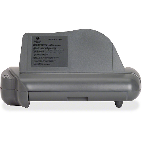 Business Source Electric Adjustable 3-hole Punch 3 Punch Head(s) - 30 Sheet of 20lb Paper - 1/4" Punch Size - 17.8" Width x 5.3" Depth x 8.3" Height - Gray (BSN62901)