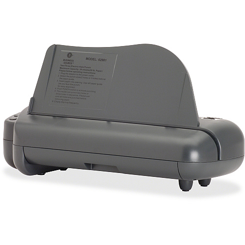 Business Source Electric Adjustable 3-hole Punch 3 Punch Head(s) - 30 Sheet of 20lb Paper - 1/4" Punch Size - 17.8" Width x 5.3" Depth x 8.3" Height - Gray (BSN62901)