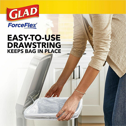 Glad ForceFlex Tall Kitchen Drawstring Trash Bags Fresh Clean with Febreze Freshness - 13 gal Capacity - 27.38" Length x 24" Width x 1.05 mil (27 Micron) Thickness - Drawstring Closure - White - Kitchen - 40 / Box (78361)