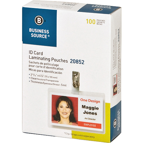 Business Source Government ID Laminating Pouches Laminating Pouch/Sheet Size: 2.94" Width x 4.13" Length x 5 mil Thickness - for Photo, ID Badge, Recipe - Pre-trimmed - Clear - 100 / Box (BSN20852)