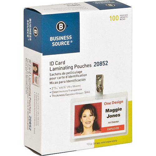 Business Source Government ID Laminating Pouches Laminating Pouch/Sheet Size: 2.94" Width x 4.13" Length x 5 mil Thickness - for Photo, ID Badge, Recipe - Pre-trimmed - Clear - 100 / Box (BSN20852)