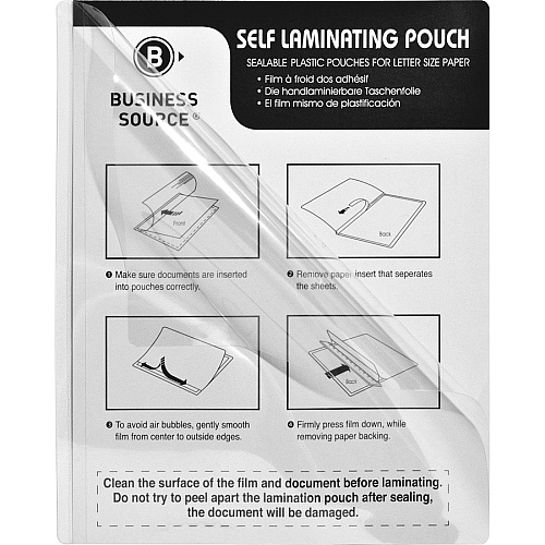 Business Source Laminating Document Pouches Laminating Pouch/Sheet Size: 9" Width x 11.50" Length x 8 mil Thickness - for Document, ID Badge, Photo, Recipe - Pre-trimmed - Clear - 50 / Box (BSN20860)