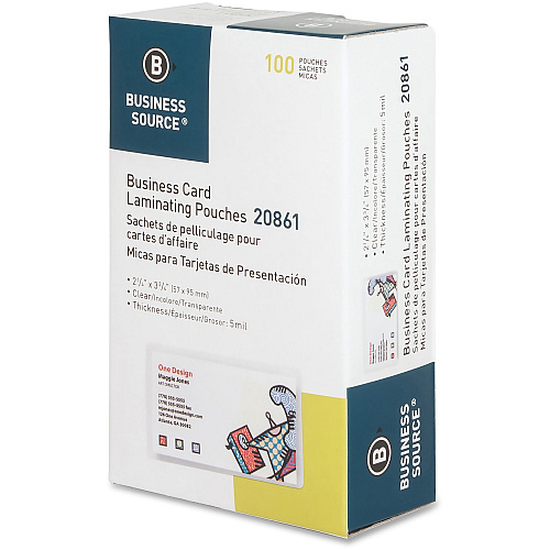 Business Source 5 mil Business Card Laminating Pouches 2.25"x3.75"