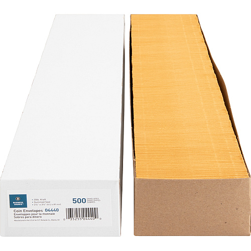 Business Source Small Coin Kraft Envelopes Coin - #1 - 2 1/4" Width x 3 1/2" Length - 20 lb - Gummed - Brown Kraft - Kraft - 500 / Box (BSN04440)