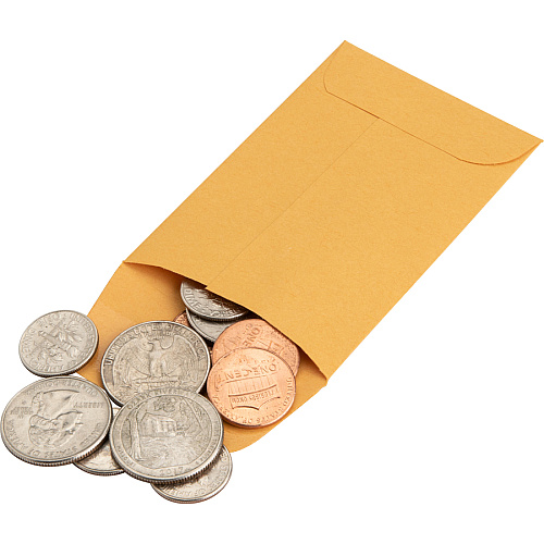 Business Source Small Coin Kraft Envelopes Coin - #1 - 2 1/4" Width x 3 1/2" Length - 20 lb - Gummed - Brown Kraft - Kraft - 500 / Box (BSN04440)