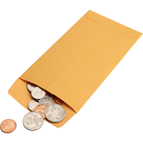 Business Source Little Coin No. 7 Kraft Envelopes Coin - #7 - 3 1/2" Width x 6 1/2" Length - 28 lb - Gummed - Brown Kraft - Kraft - 500 / Box (BSN04446)