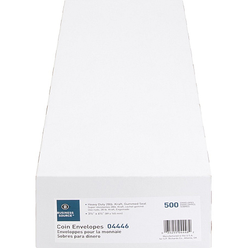 Business Source Little Coin No. 7 Kraft Envelopes Coin - #7 - 3 1/2" Width x 6 1/2" Length - 28 lb - Gummed - Brown Kraft - Kraft - 500 / Box (BSN04446)