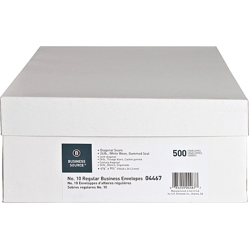 Business Source No. 10 White Wove V-Flap Business Envelopes Business - #10 - 9 1/2" Width x 4 1/8" Length - 24 lb - Gummed - White - Wove - 500 / Box (BSN04467)