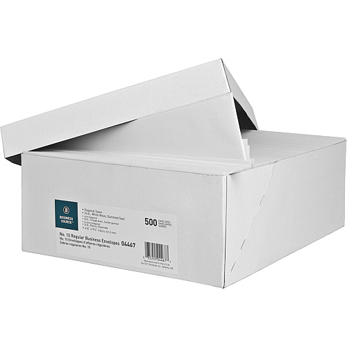 Business Source No. 10 White Wove V-Flap Business Envelopes Business - #10 - 9 1/2" Width x 4 1/8" Length - 24 lb - Gummed - White - Wove - 500 / Box (BSN04467)