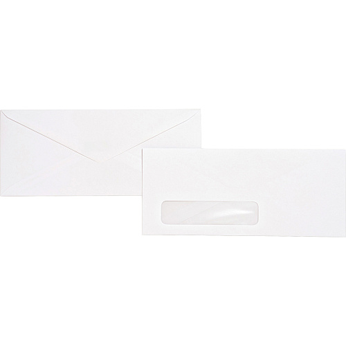 Business Source No. 10 Diagonal Seam Window Envelopes Single Window - #10 - 4 1/8" Width x 9 1/2" Length - 24 lb - Gummed - White - Wove - 500 / Box (BSN04468)