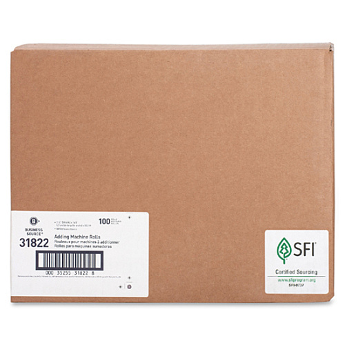 Business Source 1-Ply 2-1/4"x165' Adding Machine Rolls 2 1/4" x 165 ft - Sustainable Forestry Initiative (SFI) - Lint-free - White - 100 / Carton (BSN31822)