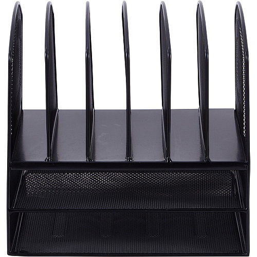 Lorell Mesh Desk Organizer 8 Compartment(s) - Sturdy - Powder Coated - Black - Steel - 1 Each (LLR37523)