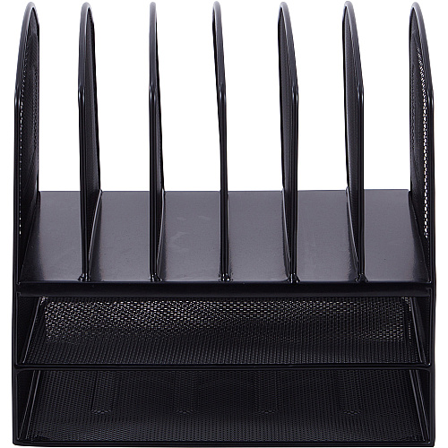 Lorell Mesh Desk Organizer 8 Compartment(s) - Sturdy - Powder Coated - Black - Steel - 1 Each (LLR37523)