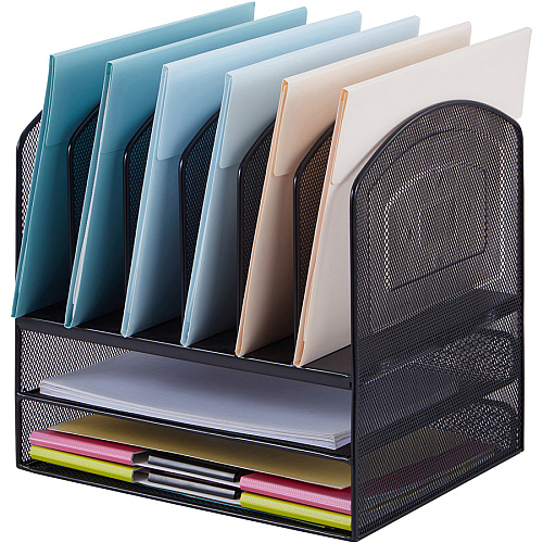 Lorell Mesh Desk Organizer 8 Compartment(s) - Sturdy - Powder Coated - Black - Steel - 1 Each (LLR37523)