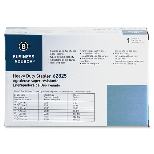 Business Source Heavy-duty Stapler Staples Upto 220 Sheet - Staple Size: 0.25" , 0.31" , 0.38" , 0.50" , 0.56" , 0.63" , 0.75" , 0.81" , 0.88" , 0.94" - 2" Throat Depth - Black, Putty - Rubber, Steel - 1 Each (BSN62825)