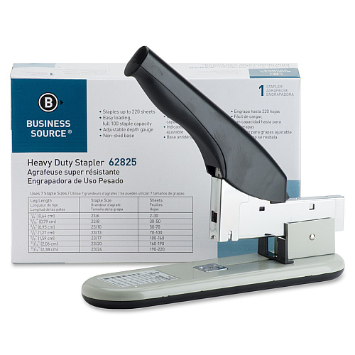 Business Source Heavy-duty Stapler Staples Upto 220 Sheet - Staple Size: 0.25" , 0.31" , 0.38" , 0.50" , 0.56" , 0.63" , 0.75" , 0.81" , 0.88" , 0.94" - 2" Throat Depth - Black, Putty - Rubber, Steel - 1 Each (BSN62825)