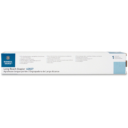 Business Source Long Reach Stapler Staples Upto 20 Sheet of 20lb Paper - Holds Upto 210 Staple - Full Strip - Staple Size: 0.25" - 12" Throat Depth - Putty, Gray, Black - 1 Each (BSN62827)