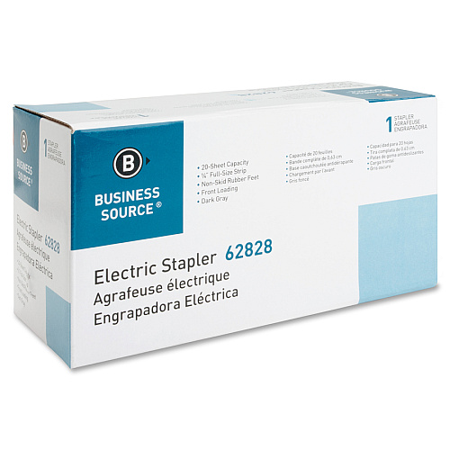 Business Source Electric Stapler 20 of 20lb Paper Sheets Capacity - 210 Staple Capacity - Full Strip - 1/4" Staple Size - 0.38" Throat Depth - 1 Each - Black, Putty (BSN62828)