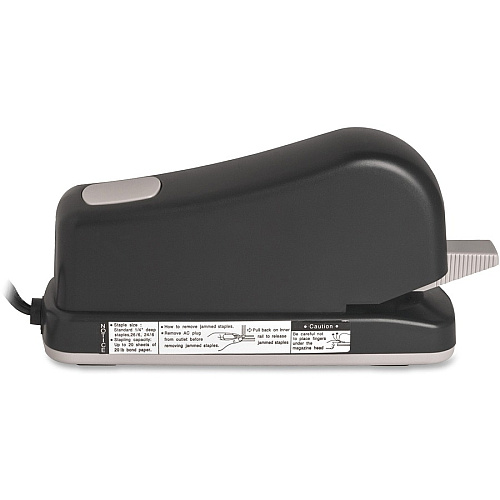 Business Source Electric Stapler 20 of 20lb Paper Sheets Capacity - 210 Staple Capacity - Full Strip - 1/4" Staple Size - 0.38" Throat Depth - 1 Each - Black, Putty (BSN62828)