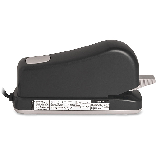 Business Source Electric Stapler 20 of 20lb Paper Sheets Capacity - 210 Staple Capacity - Full Strip - 1/4" Staple Size - 0.38" Throat Depth - 1 Each - Black, Putty (BSN62828)