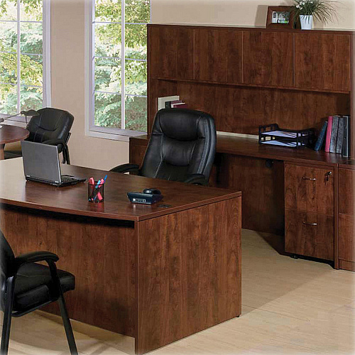 Lorell Essentials Series Rectangular Desk Shell 29.5" Height x 47.3" Width x 23.6" Depth - Finish: Cherry, Laminate - Leveling Glide (LLR69411)