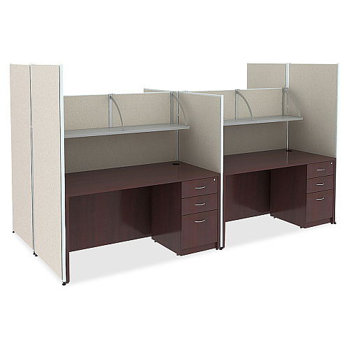 Lorell Essentials Series Left Corner Credenza 70.9" x 35.4" x 29.5" - Finish: Laminate, Mahogany - Leveling Glide (LLR69906)