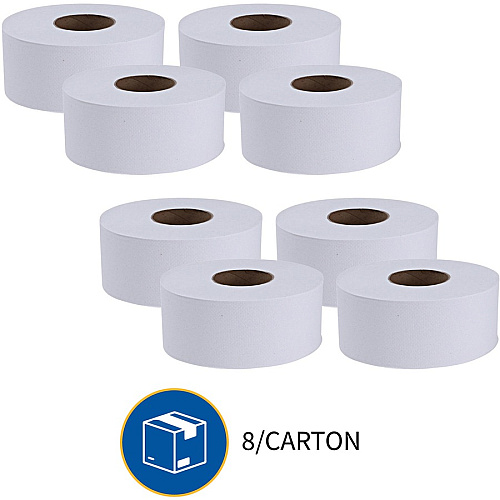 Genuine Joe&reg; Jumbo Roll Toilet Paper, White 2-Ply, 8 Rolls (GJO2506008)