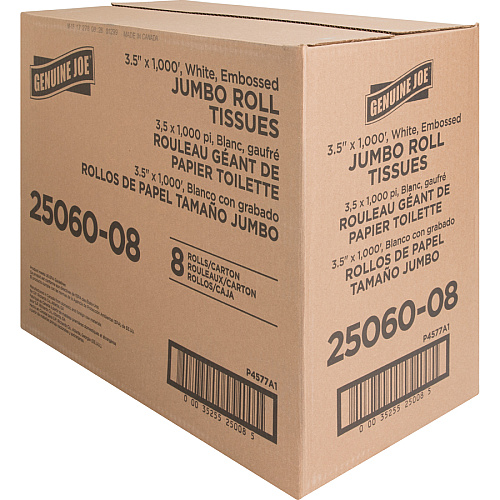 Genuine Joe&reg; Jumbo Roll Toilet Paper, White 2-Ply, 8 Rolls (GJO2506008)