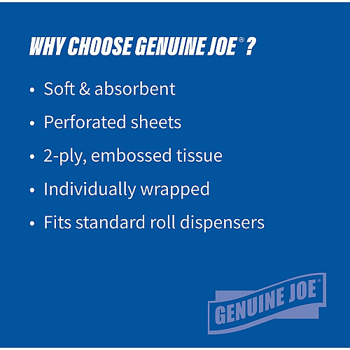 Genuine Joe&reg; Standard Toilet Paper, 2-Ply, 550 Sheets, 80 Rolls 2 Ply - 4" Width x 4" Length - 550 Sheets/Roll - 1 5/8" Core - White - 80 / Carton (GJO2508080)