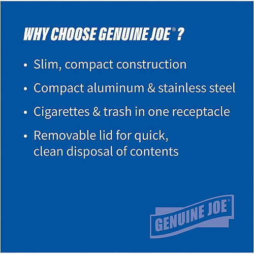 Genuine Joe Fire-safe 3-Gallon Ashtray Receptacle 3 gal Capacity - Removable Lid, Fire-Safe, Compact - Aluminum, Stainless Steel - Stainless Steel - 1 Each (GJO58883)