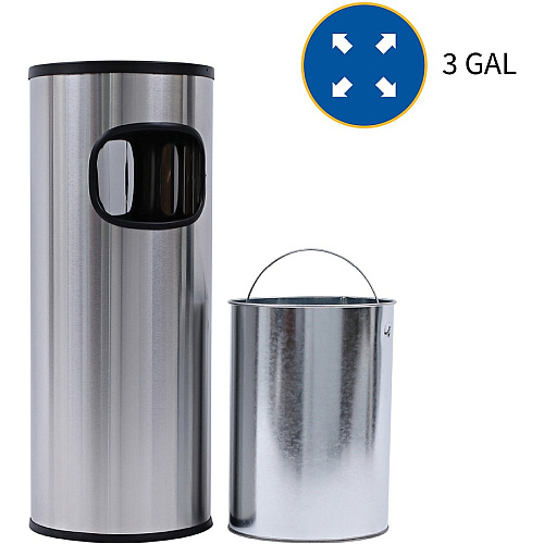 Genuine Joe Fire-safe 3-Gallon Ashtray Receptacle 3 gal Capacity - Removable Lid, Fire-Safe, Compact - Aluminum, Stainless Steel - Stainless Steel - 1 Each (GJO58883)