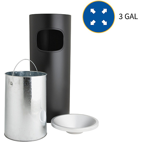 Genuine Joe Fire-safe 3-Gallon Ashtray Receptacle 3 gal Capacity - Removable Lid, Fire-Safe - Aluminum, Stainless Steel - Aluminum, Black - 1 Each (GJO58884)