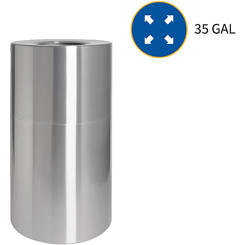 Genuine Joe Classic Cylinder 2-Piece Waste Receptacle 35 gal Capacity - Weather Resistant, Fire Proof, Leak Proof - 34" Height x 18" Diameter - Aluminum - Silver - 1 Each (GJO58893)