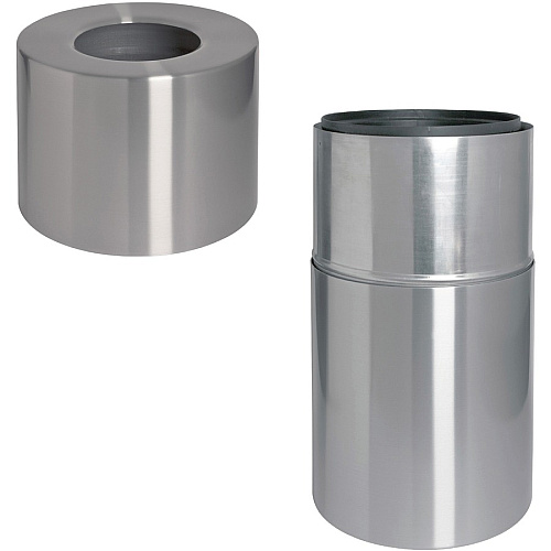 Genuine Joe Classic Cylinder 2-Piece Waste Receptacle 35 gal Capacity - Weather Resistant, Fire Proof, Leak Proof - 34" Height x 18" Diameter - Aluminum - Silver - 1 Each (GJO58893)