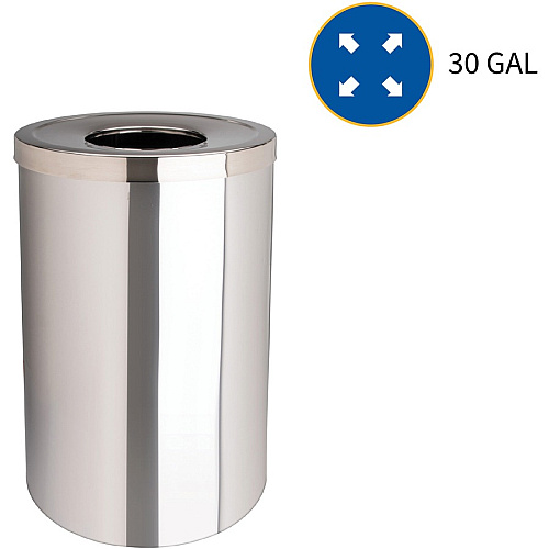 Genuine Joe 30 Gallon Stainless Steel Trash Receptacle 30 gal Capacity - Durable, Heavy Duty - 31.5" Height x 20" Diameter - Stainless Steel - Silver - 1 Each (GJO58895)